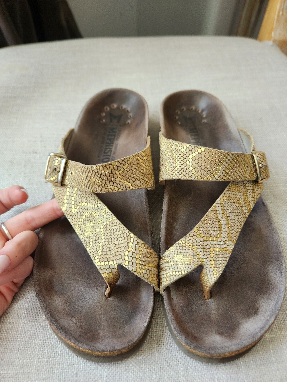 Mephisto Leather Gold Snake Slide Sandal "Helen" 38 7.5-8 Birkenstock Style - Picture 5 of 12